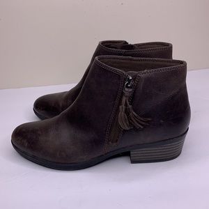 CLARKS COLLECTION Ankle Boots Distressed Leather Low Block Heel Tassel Zippers
